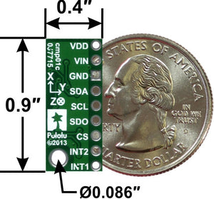 LSM303D 3D Compass and Accelerometer Carrier with Voltage Regulator