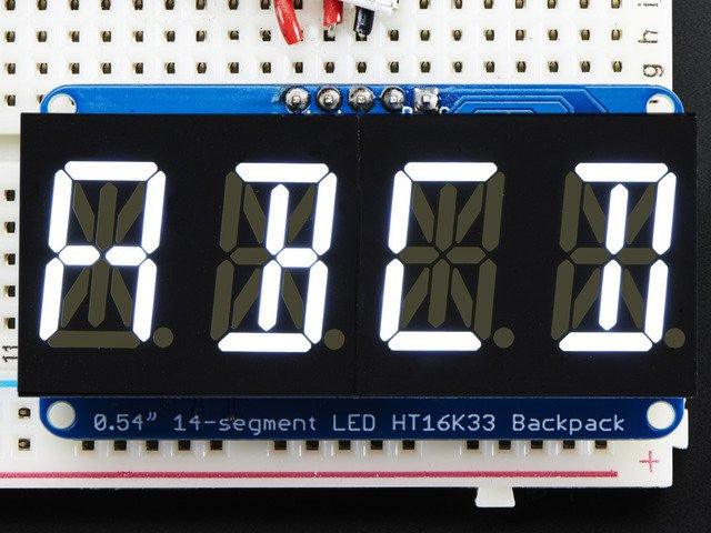 Quad Alphanumeric Display - White 0.54" Digits w/ I2C Backpack - Chicago Electronic Distributors
