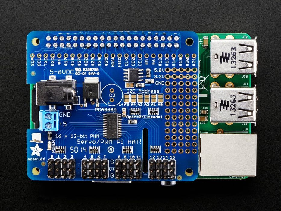 Adafruit 16-Channel PWM / Servo HAT for Raspberry Pi - Mini Kit