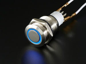 Rugged Metal Pushbutton with Blue LED Ring - Chicago Electronic Distributors
